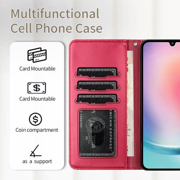 Samsung Galaxy A17 A26 A16 Plånboksfodral - Rött PU-läder - Integrerat stativ