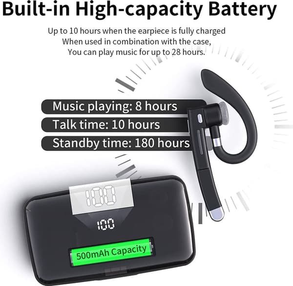Bluetooth-headset med mikrofon In-Ear Håndfrit Headset Kompatibelt med iPhone Android Smartphones og Tablets