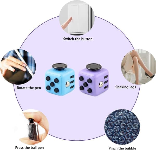 Fidgetleke, 2 kubeleker, anti-stress sensoriske leker, angstlindrende fingerleke, gave til barn og voksne, 6 funksjoner
