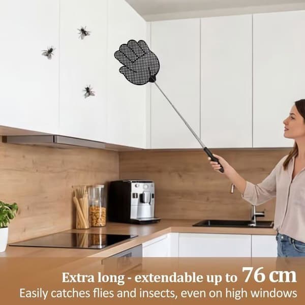 Teleskopisk fluefanger - 1 enhet - Solid plast - Håndtaket kan forlenges opp til 76 cm - Int