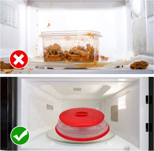 Sammenleggbart mikrobølgelokk for mat Mikrobølgesprutdeksel med håndtak 10,5 tommer grå Red 2pcs