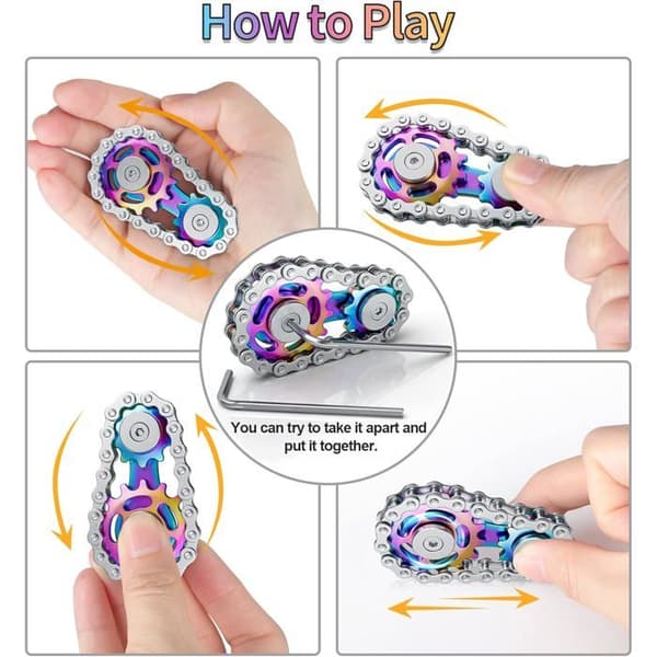 Fidget Spinner Cykelkæde - 1 Enhed - Rustfrit Stål Metal - 2 Hastighed Glatte Lejer - Anti
