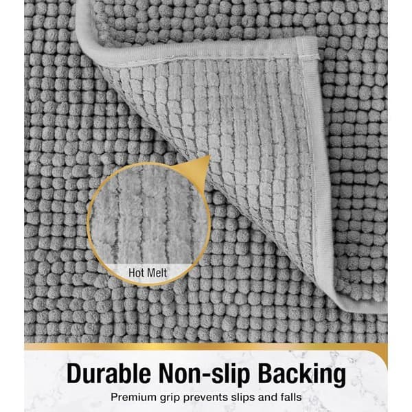 Chenille baderomsmatte - 1 stk - Myk polyester - Absorberende og sklisikker - For bad og dusj - 60x4