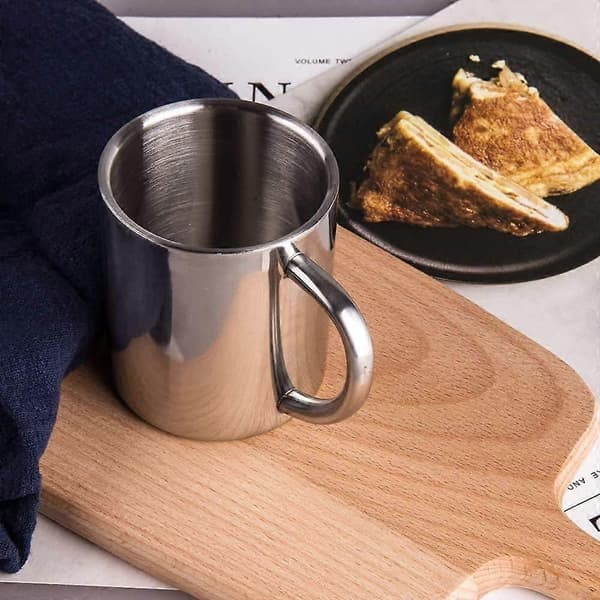 Te-kopp Rostfritt Stål Dubbelväggiga Muggar 220ml för Att Dricka Te Kaffe Varm Soppa Set med 2