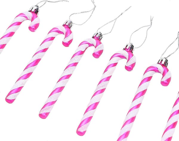 Julepynt 6 STK - 13 cm Glitter Candy Cane Juletrepynt (Hot Pink)
