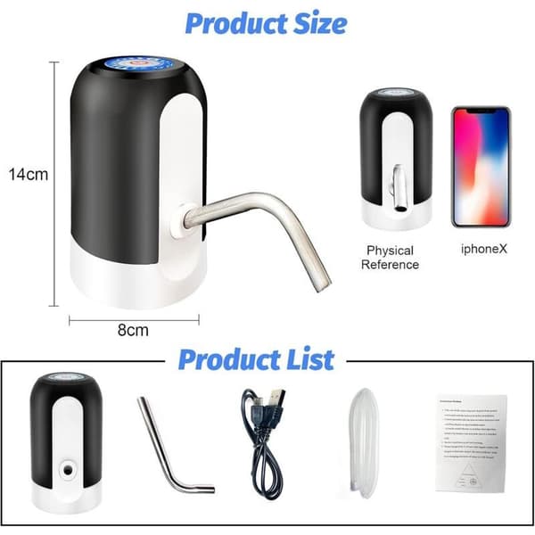 Automatisk vanndispenser, USB-oppladbar trådløs vannpumpe, svart