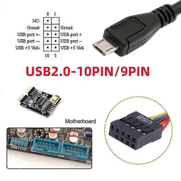 U2-018-MM USB 2.0 Bundkort 9-benet 10-benet Header til Micro USB 5-benet Kabel 50 cm til Mini Monitor Sensor