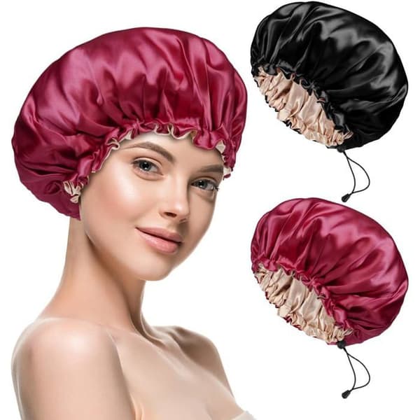 Satin sovehætte - Pakke med 2 eller 4 - Elastisk polyester - Snøre - Hårpleje