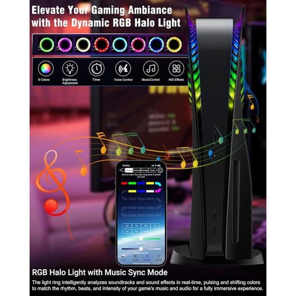RGB LED-deksel til PS5 Disc Edition - 1 stk - Ventilert ABS - Musikksynkronisering - Gaming