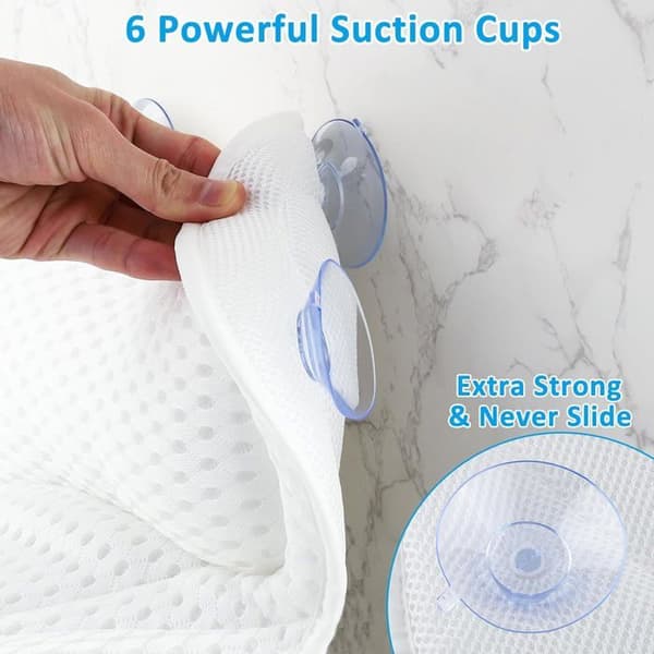 Ergonomisk Badehynde - 1 Stykke - Åndbart 4D Mesh - Hoved- og Rygstøtte med 6 Sugekopper - til Badekar