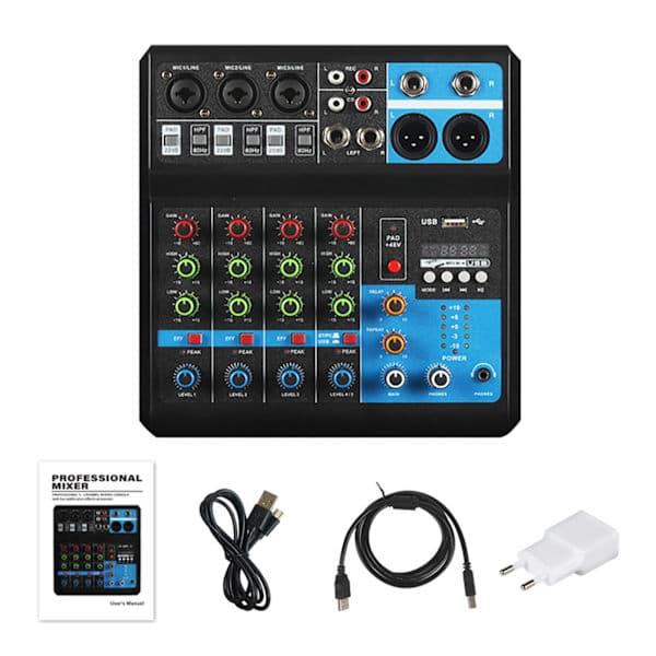 Liten 5-veis lydmikserstasjon Liveopptak DJ-lydkortkonsollmikser USB Bluetooth Digital Effektor EU-plugg
