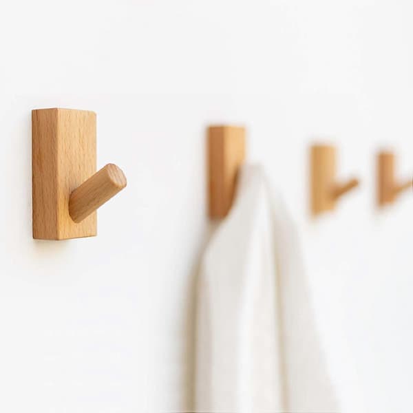 4-pack Träkrokar, Väggmonterade Självhäftande Träkrokar, Träpluggar, Hall Hatt Kläder Nyckel Handväska Organizer