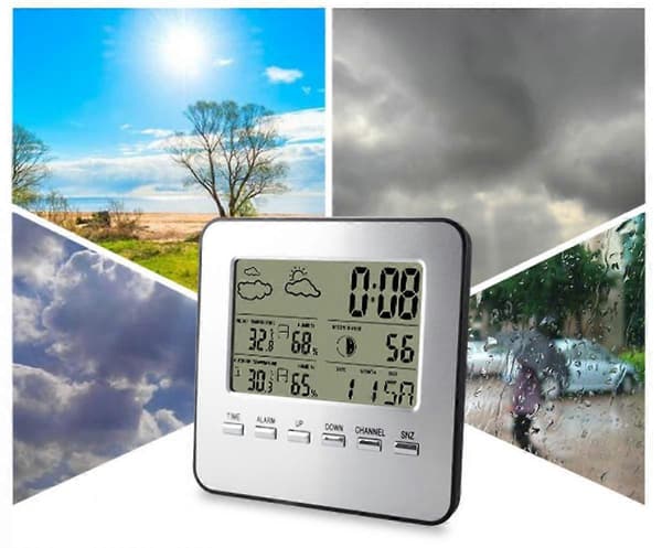 Multifunktionell trådlös väderstation klocka LCD digital inomhus utomhus termometer hygrometer kalender larm månfas display