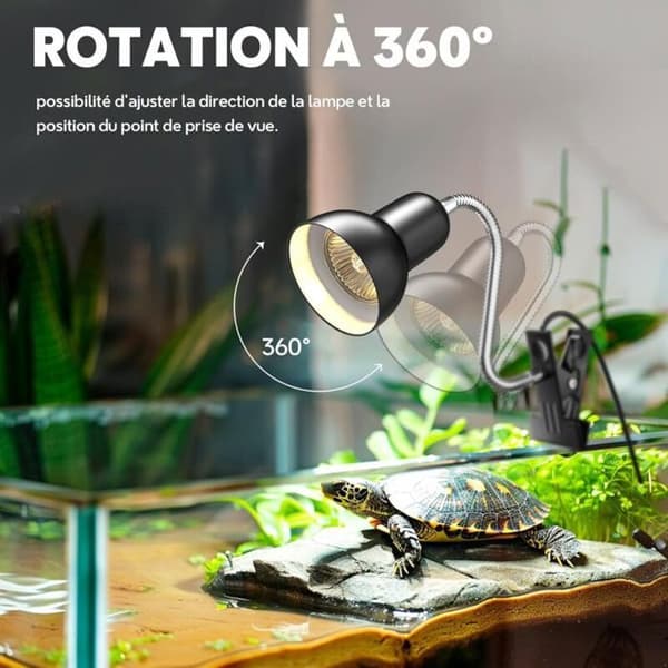 Varmelampe, UVA/UVB-lampe til krybdyr med 360° roterende rør og timer, E27-lampe til skildpadder og terrarier
