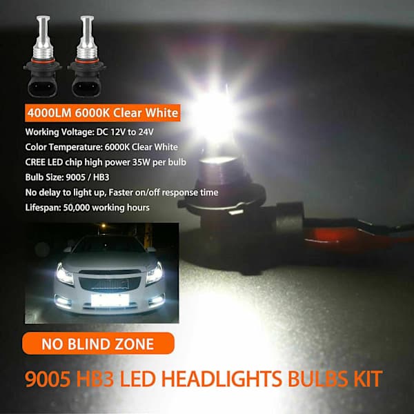 2 x 9005 HB3 LED-auton sumuvalot, LED-etuvalot