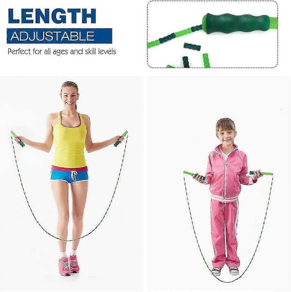 Hopprep mjukt pärlat hopprep (2-pack), premium justerbart segmenterat trasselfritt träningsredskap