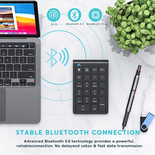 Bluetooth numerisk tastatur – 22 taster, oppladbart, bærbart for økonomisk regnskap