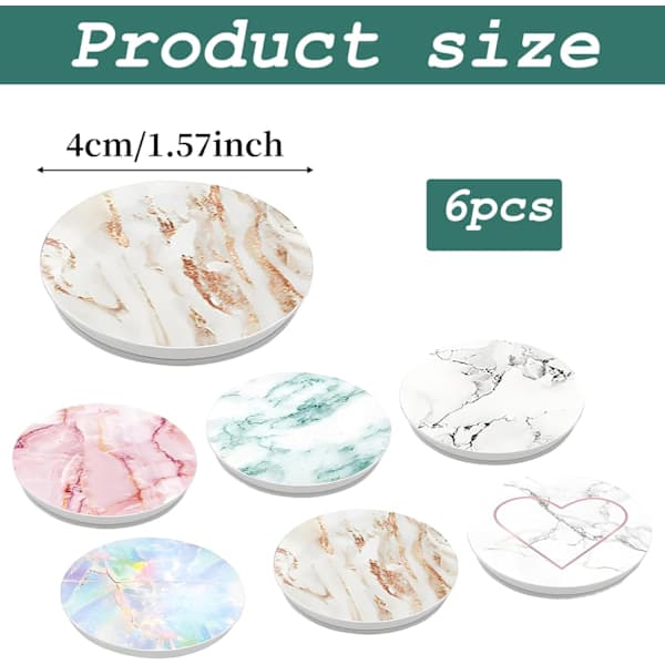 6 kpl puhelimen kahvaa Pop Socket -jalustalla, 360° pyörivä liimapuhelinteline -FS-