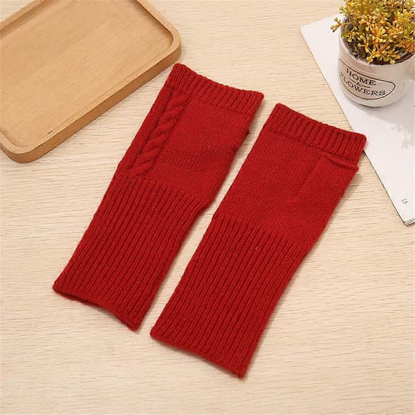Vinter Flerfarvede Cashmere Fingerløse Handsker Wine Red
