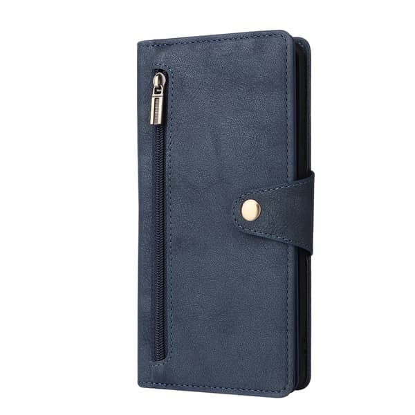 Google Pixel 6A Etui PU Læder Magnetisk Flip Wallet Etui med Lynlås Kortholder (Blå)