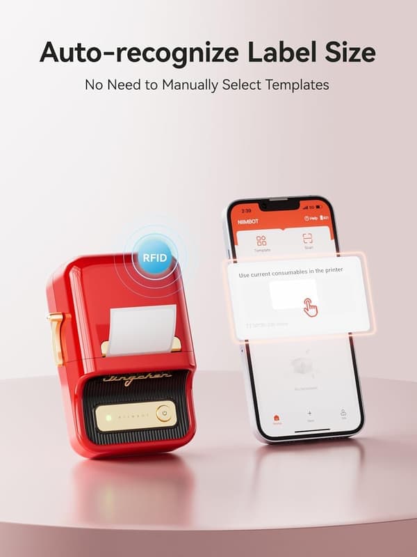 B21 Termisk Etikettskriver - Blekkfri kompatibel med iOS/Android for hjem/bedrift - Rosso Rosso