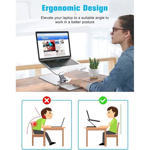 Ergonomisk Sammenklappelig Laptop Stand - Højdejusterbar, Ventileret Aluminiumslegering til PC, Mac og Bøger