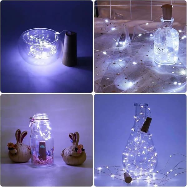 Pullonvalosarjat, 12 LED-pullonvaloa, pullolamput paristolla, 2M 20 kuparilankavalo - viileä valkoinen