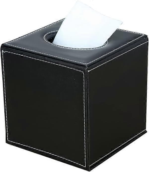 PU Læder Terning Firkantet Elegant Kleenexboks Holder (Sort)