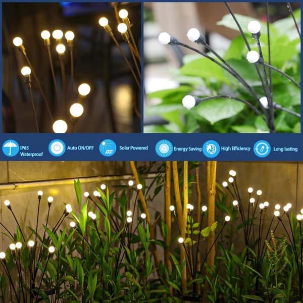 Udendørs Solcellelamper, 4 Stk. 10 LED Solcelle Ildflue Lamper til Have, Altan, IP65 Vandtæt Udendørs Solcellelampe, Varm Hvid