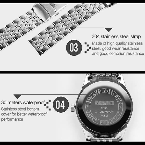 Skmei 9058 Udendørs Vandtæt Quartz Ur Sort Sort