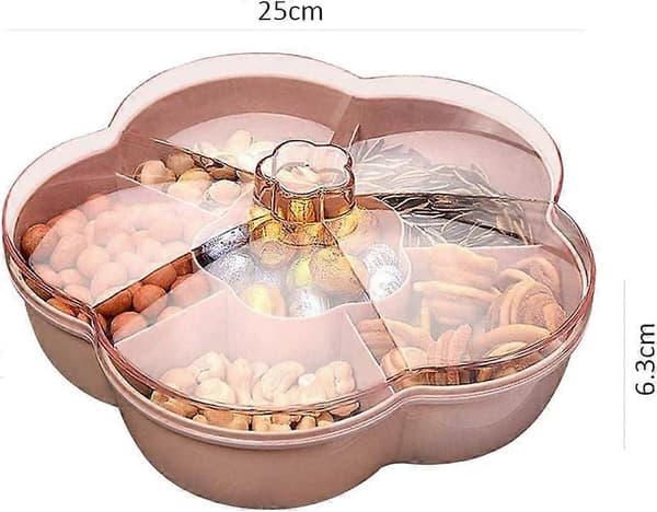 Snackförvaringslåda, blomformad snackbricka med lock, matförvaringslåda, fruktlåda, rosa