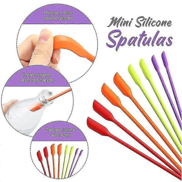 Mini silikonspatler, 8-pakning små silikonspatler, siste dråpe-spatel, skrapere, mini glasskraper
