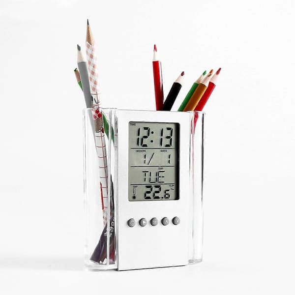 Ny Abs Multifunktionell Digital Skrivbords Pennhållare Display Lcd Väckarklocka Termometer & Kalender Heminredning