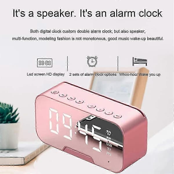 Bluetooth-högtalare, bärbar LED-spegel digital trådlös Bluetooth-högtalare väckarklocka multifunktion