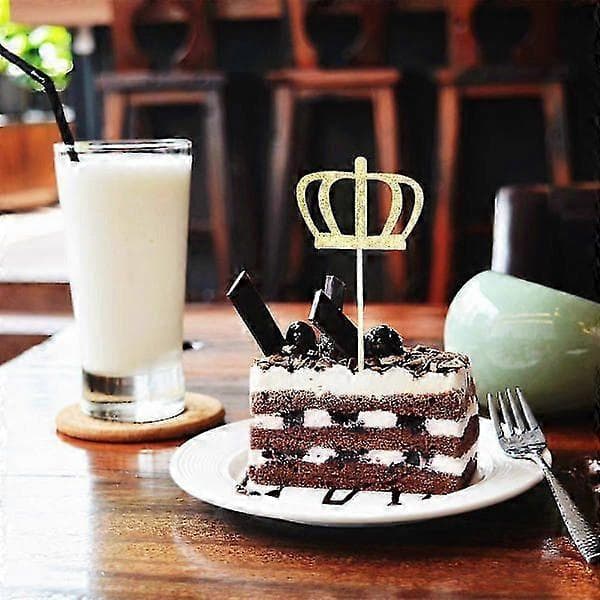 20 stk. guldglimmer krone cupcake kagepynt pinde bryllup brudebad