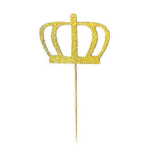 20 stk. guldglimmer krone cupcake kagepynt pinde bryllup brudebad