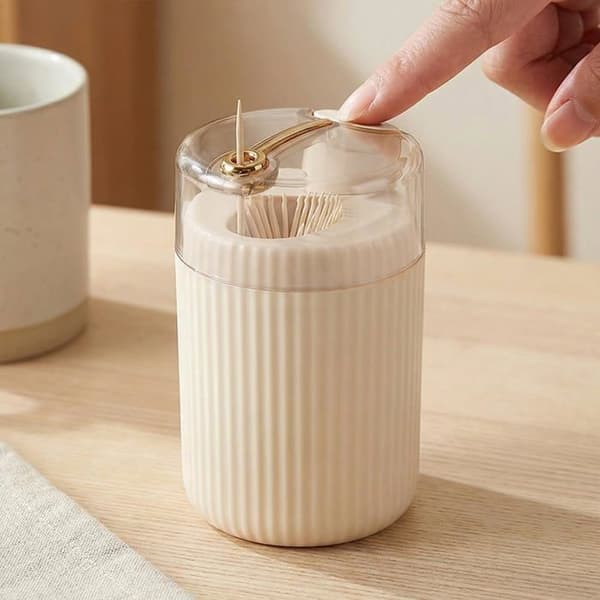 Tandpetardispenser - 1 enhet - Vit plast - Automatisk pop-up-utmatning - För köket