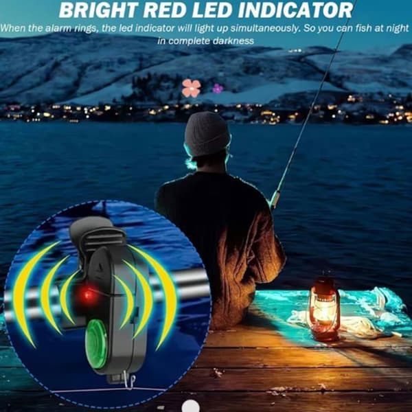 Fiskebidalarm, 2 stk. Bidmelder med hørbar alarm og LED, justerbar til floder og søer.