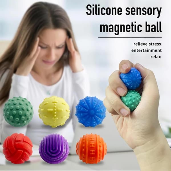 Silikon magnetiske kuler – 6-pakning stresslindrende sensorisk fidget for autisme og ADHD
