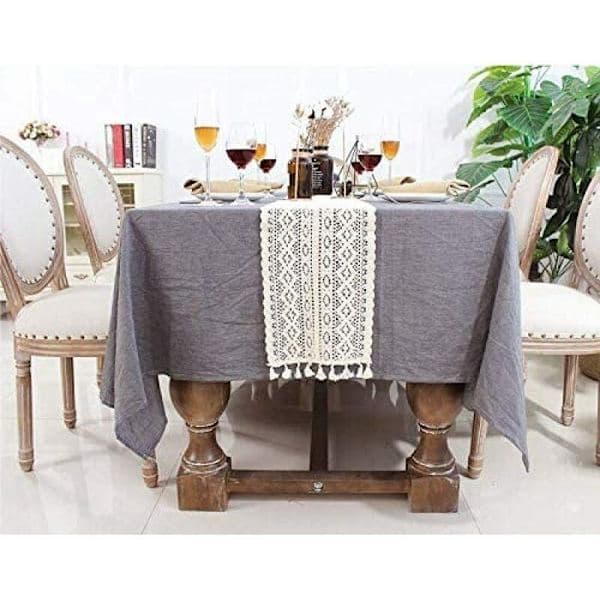 Beige Makrame Bordløper Rektangulær Heklet Blonde Elegant Hul Netting for Rustikk Bohemsk Bryllupsdekor Brude- og Babyshowerdekor Ta