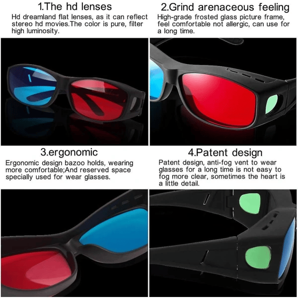 Röd-blå 3D-glasögon/Anaglyf Enkel Stil 3D-glasögon 3D-filmspel - Extra Uppgraderad Stil