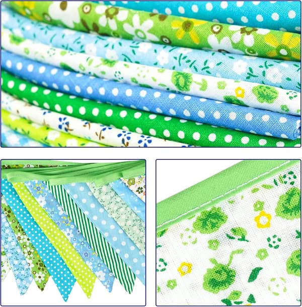 36 STK Blå Stoffvimpelbanner, 10M Dobbeltsidig Bomullsvimpel, Trekantflaggkrans, Blomstervimpel for Bryllupsbursdagsfester Green