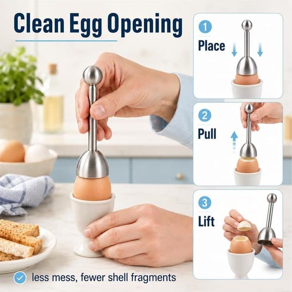 Eggeskjærer - Sett med 2 - Rustfritt stål - Ren åpning - For bløtkokte og hardkokte egg - 13 x 4 cm