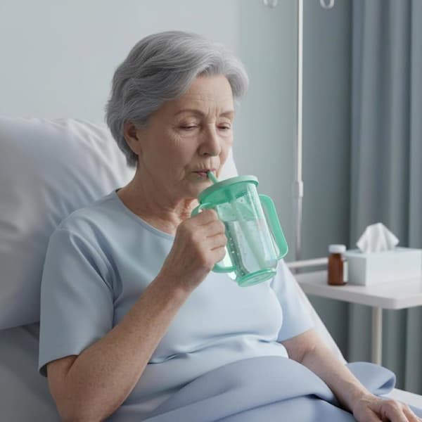 Lekkasjesikker kopp 350ml - 1 enhet - PP-plast - Justerbar flyt - For eldre og pasienter -