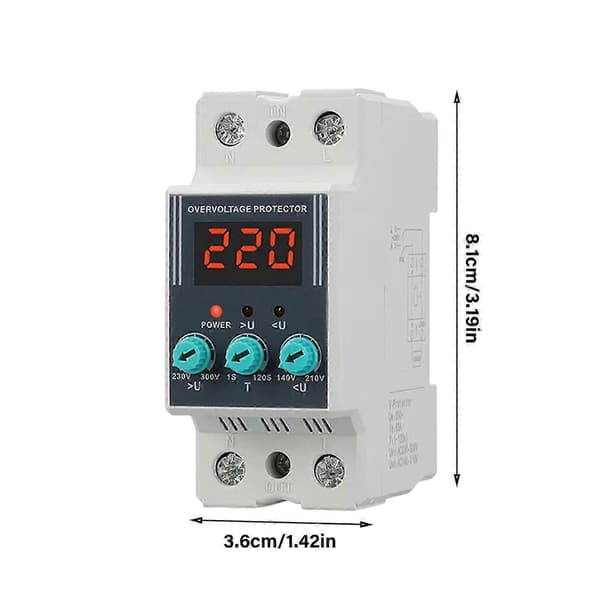 Spänningsskydd 63A Justerbart Under- och Överspänningsskydd Strömstabilisator Voltmeter Plast för Hem- och Kontorsbruk