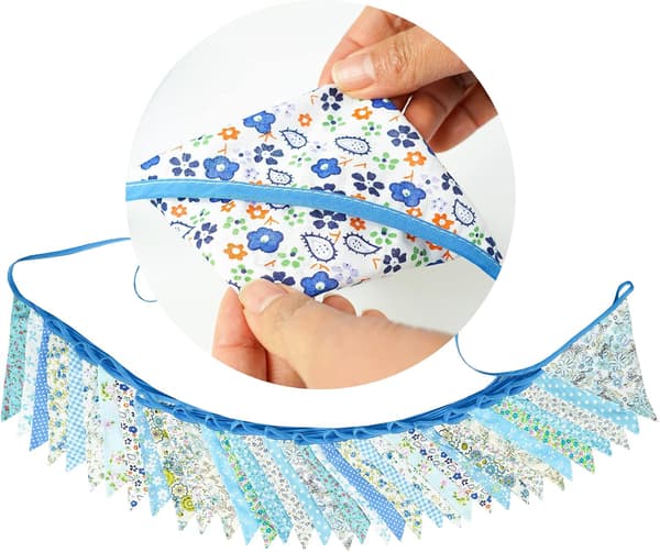 36 STK Blå Stoffvimpelbanner, 10M Dobbeltsidig Bomullsvimpel, Trekantflaggkrans, Blomstervimpel for Bryllupsbursdagsfester Blue