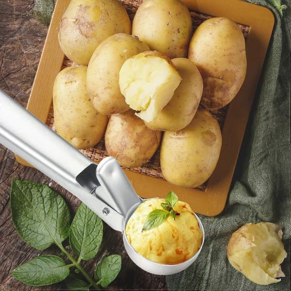 2 stk. iskremsskje i rustfritt stål, med enkel utløser, potetskje, yoghurtskje, melonkule (S)