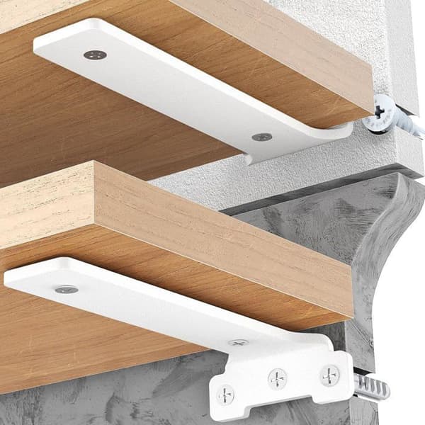 Sett med 4 usynlige hylleknekter, 15 cm - Solid hvitt metall - 70 kg lastekapasitet - Diskret veggmontering