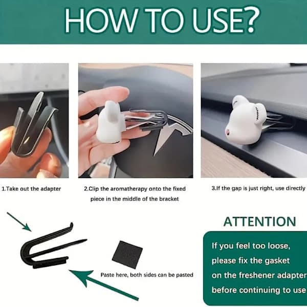 4-pakning luftfriskeradapter for Tesla Model 3/Y 2017-2023 luftventilklips friskerholder med avstandsstykker midtkonsollholder