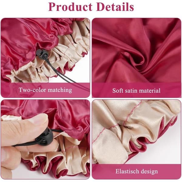 Satin sovehætte - Pakke med 2 eller 4 - Elastisk polyester - Snøre - Hårpleje